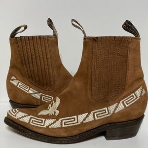 Vintage Charro Rooster Embroidered Leather Booties